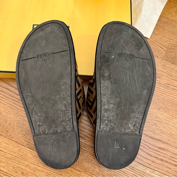 Fendi FF Brown Zucca Leather Slide Sandal - Picture 4 of 7